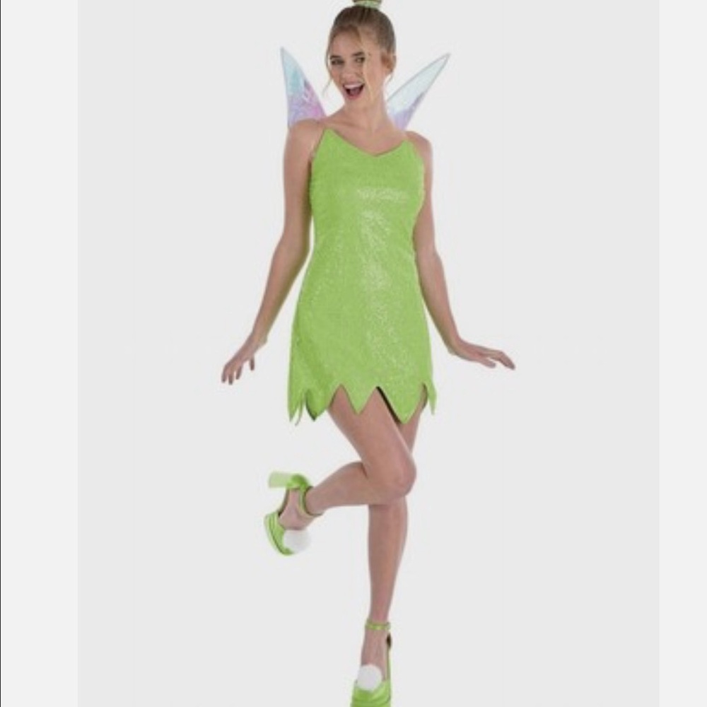 Disney Adult Small Tinker Bell Costume 5 Pcs Green Dress Halloween